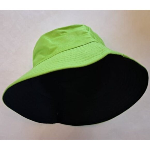 New Lime Green Bucket Hat Adult One Size Summer Reversible Fluorescent Bright - Picture 2 of 2